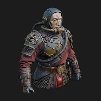 Helmed Diver Soldier Bust Design 3 3D Print Model