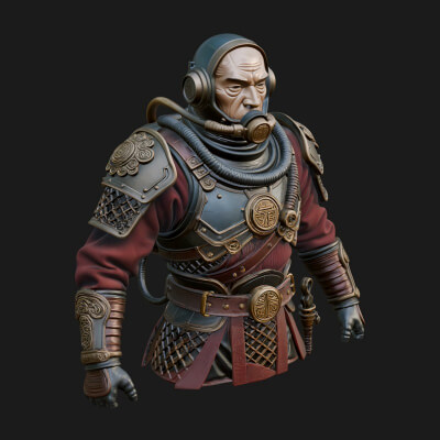 Helmed Diver Soldier Bust Design 4 3D Print Model