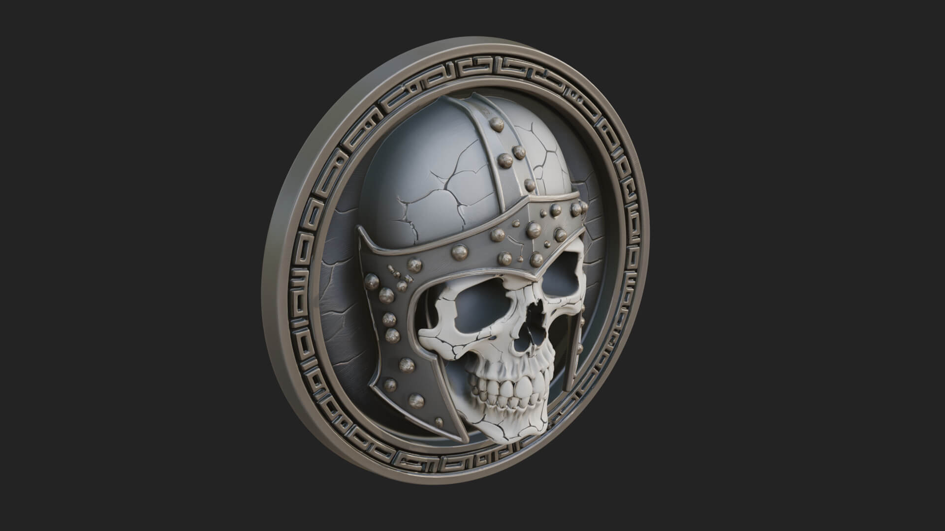 Helmed Skull Oval Relief Plaque Design 1 3D Print Model 3D Model