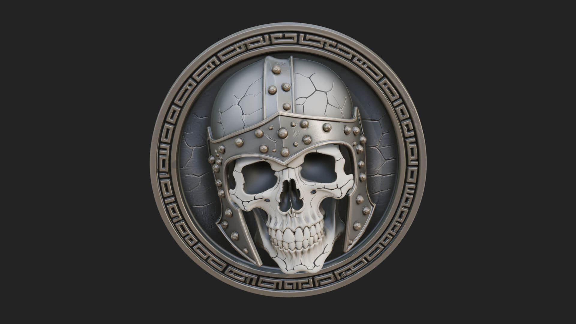 Helmed Skull Oval Relief Plaque Design 1 3D Print Model 3D Model