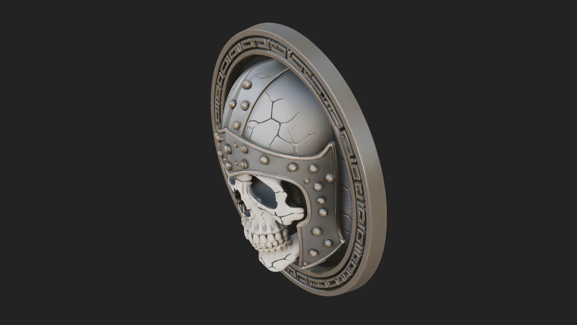 Helmed Skull Oval Relief Plaque Design 1 3D Print Model 3D Model