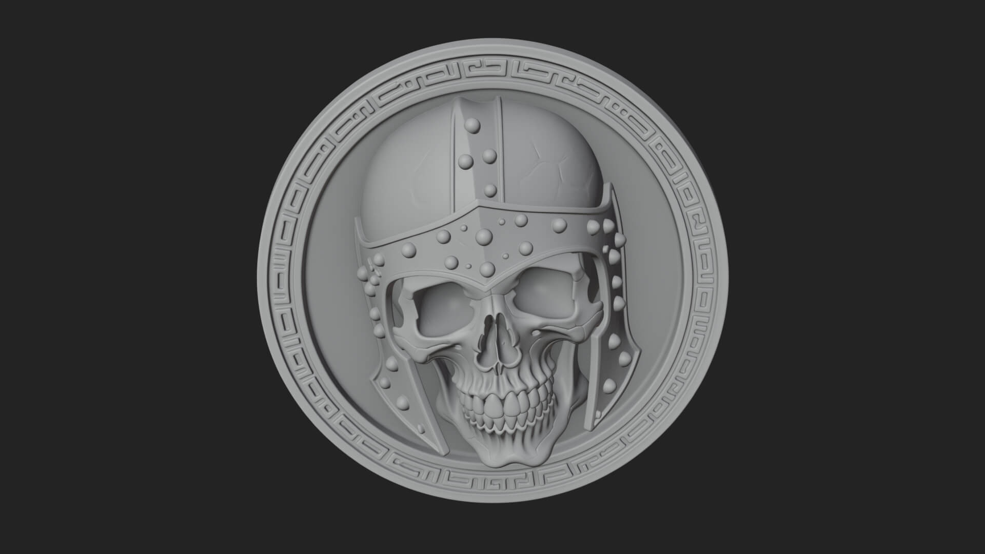 Helmed Skull Oval Relief Plaque Design 1 3D Print Model 3D Model