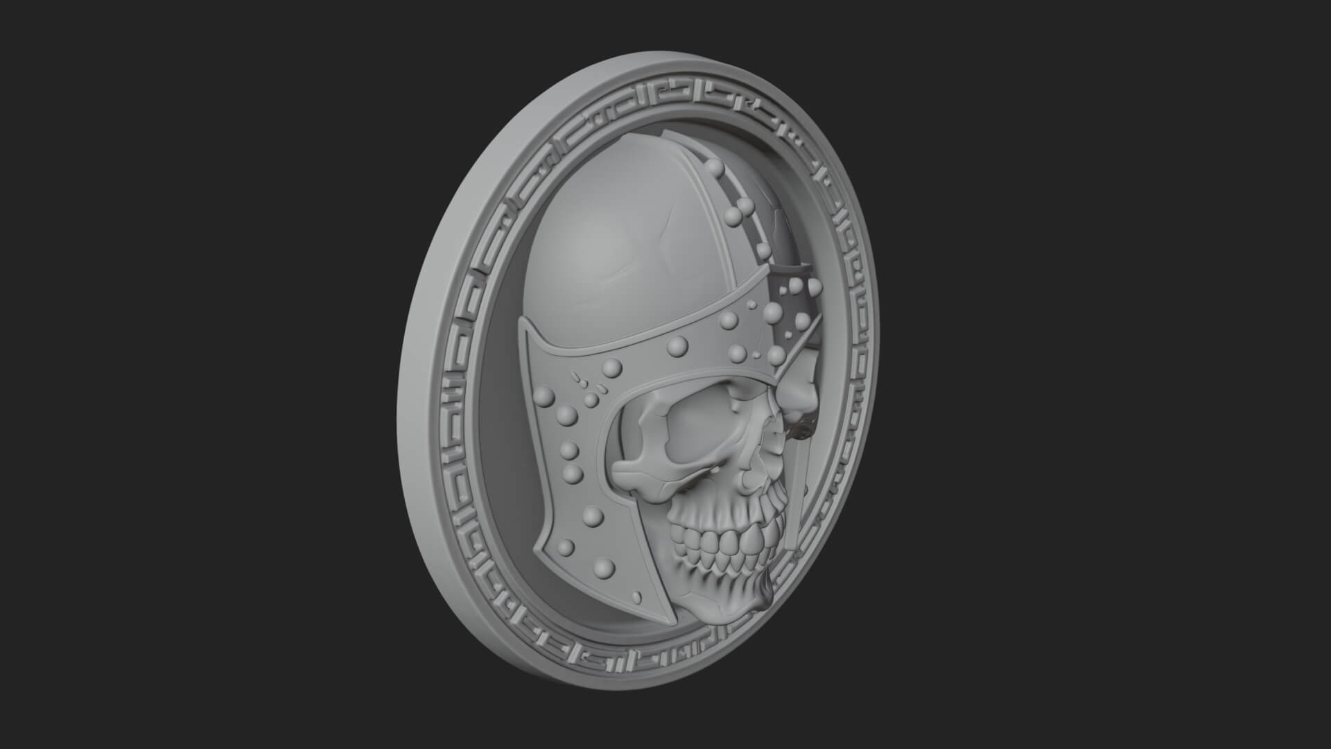 Helmed Skull Oval Relief Plaque Design 1 3D Print Model 3D Model