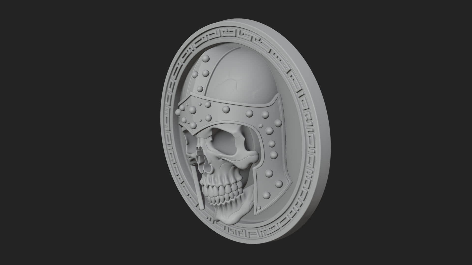 Helmed Skull Oval Relief Plaque Design 1 3D Print Model 3D Model
