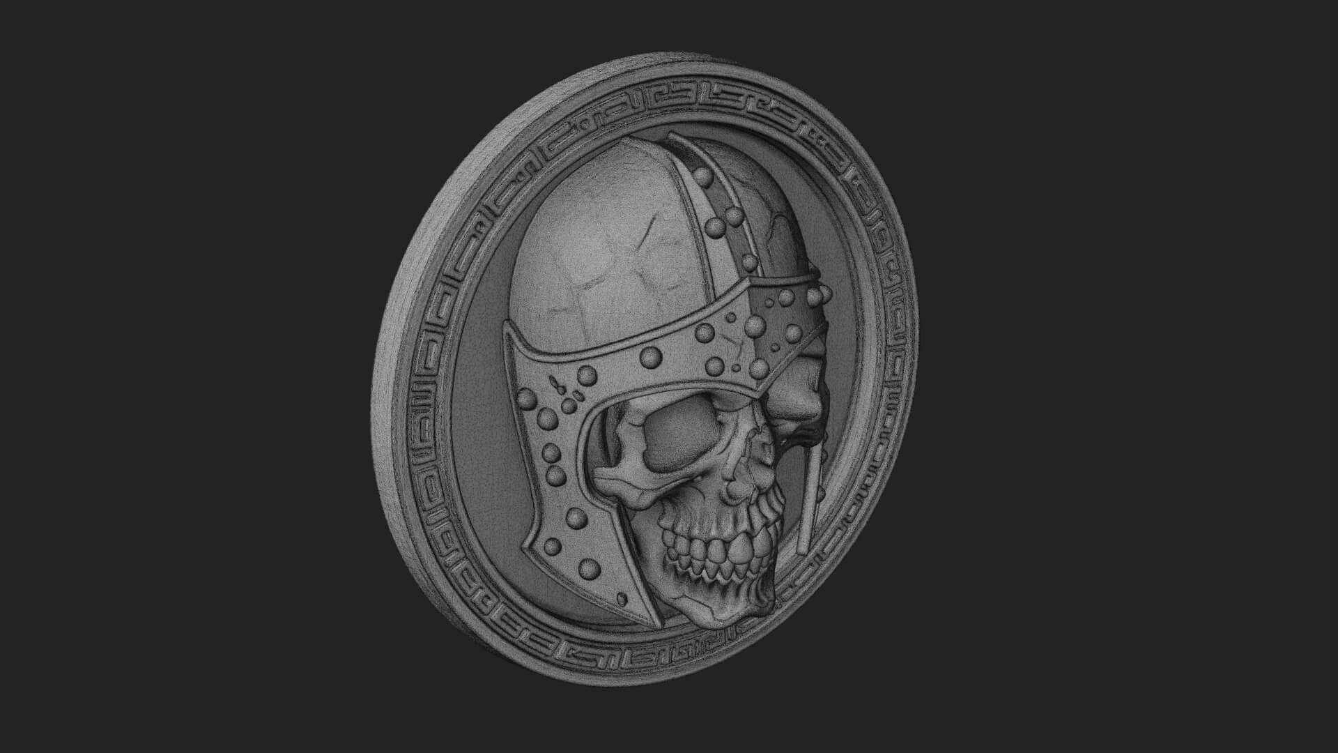 Helmed Skull Oval Relief Plaque Design 1 3D Print Model 3D Model