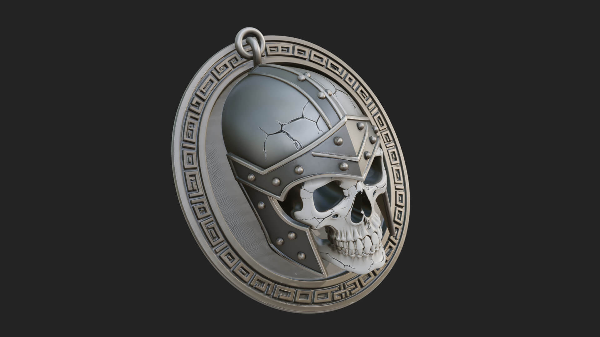 Helmed Skull Oval Relief Plaque Design 2 3D Print Model 3D Model
