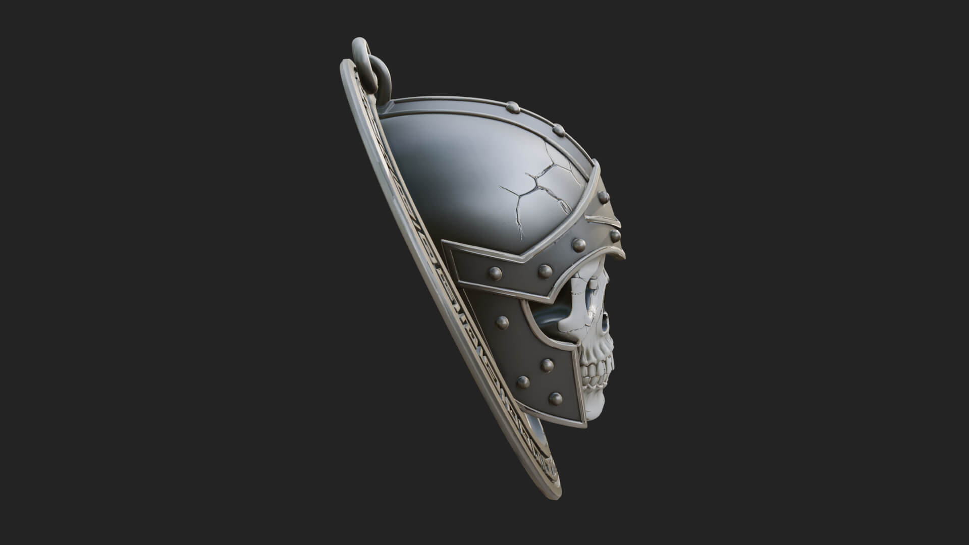 Helmed Skull Oval Relief Plaque Design 2 3D Print Model 3D Model