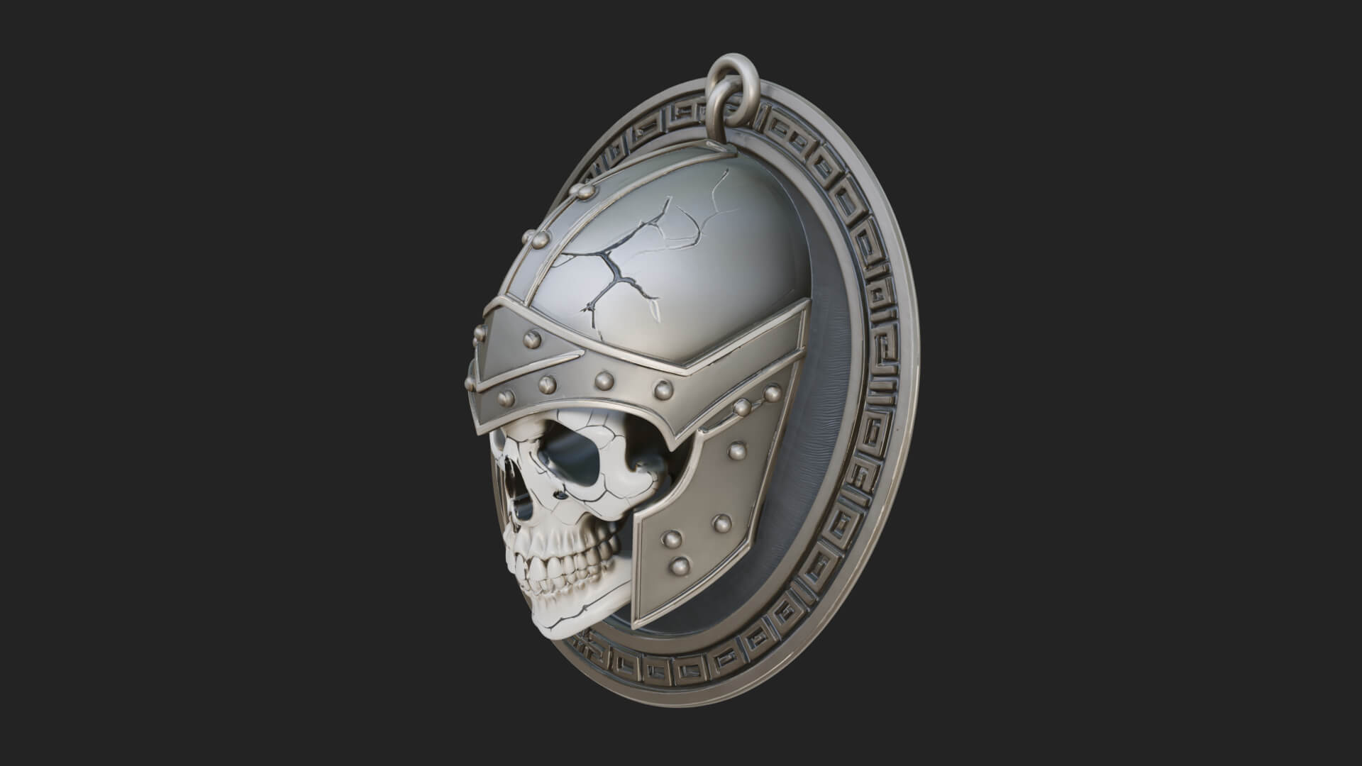 Helmed Skull Oval Relief Plaque Design 2 3D Print Model 3D Model