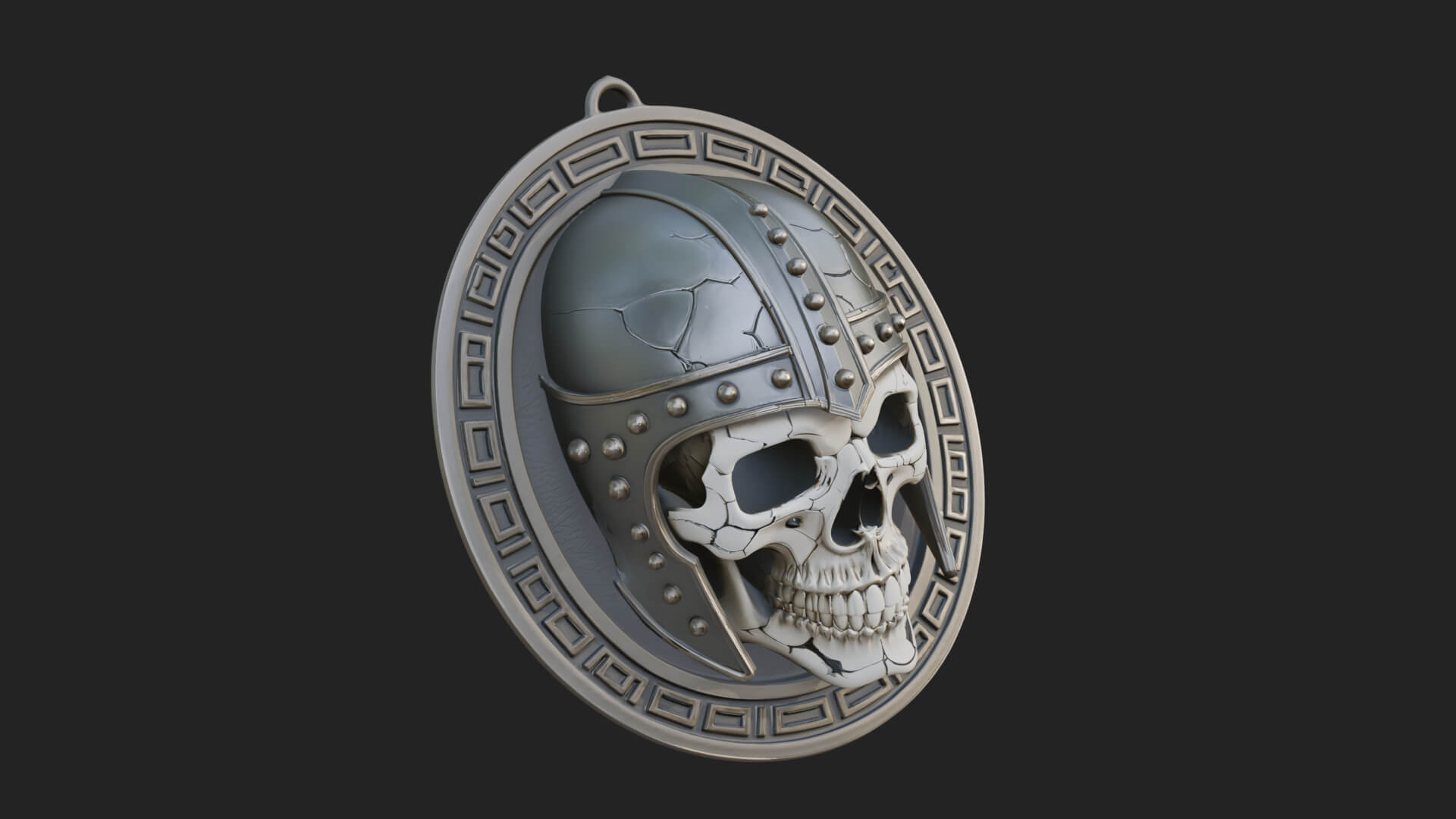 Helmed Skull Oval Relief Plaque Design 3 3D Print Model 3D Model