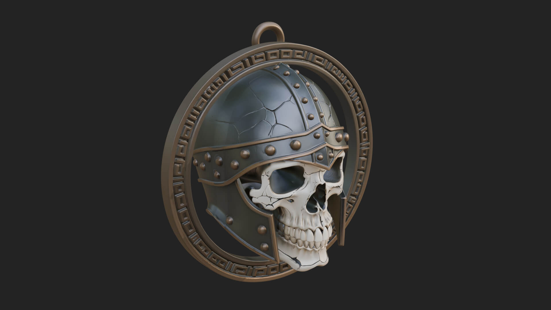 Helmed Skull Oval Relief Plaque Design 4 3D Print Model 3D Model