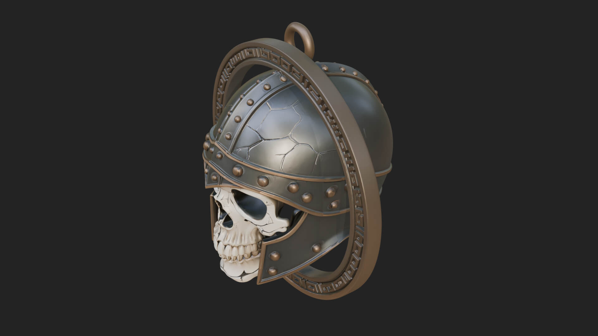 Helmed Skull Oval Relief Plaque Design 4 3D Print Model 3D Model