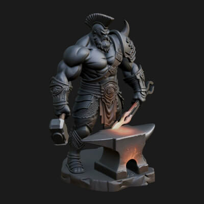 Hephaestus at the Forge Statue Design 6 3D Print Model