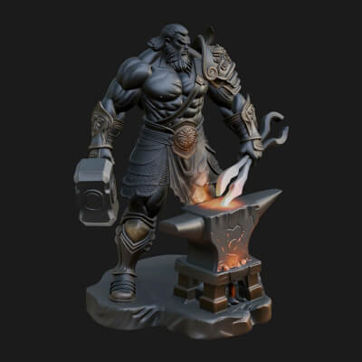 Hephaestus at the Forge Statue Design 7 3D Print Model