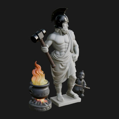 Hephaestus at the Forge Statue Design 8 3D Print Model