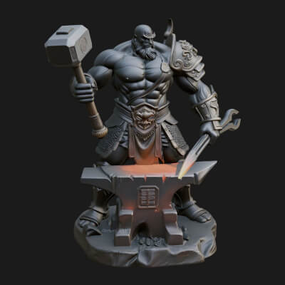 Hephaestus at the Forge Statue Design 9 3D Print Model