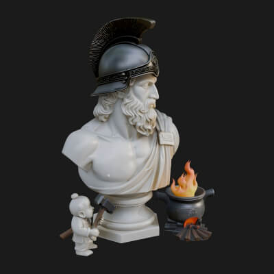 Hephaestus Forge Bust Statue Design 1 3D Print Model
