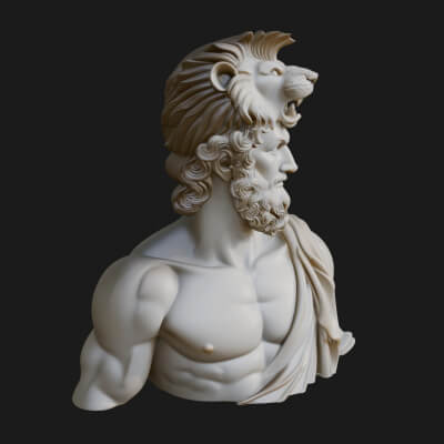 Hercules Lion Pelt Bust Statue Design 1 3d Print Model