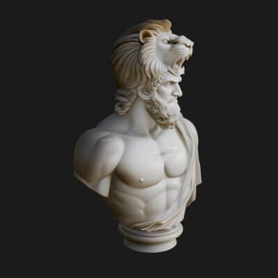 Hercules Lion Pelt Bust Statue Design 3 3D Print Model