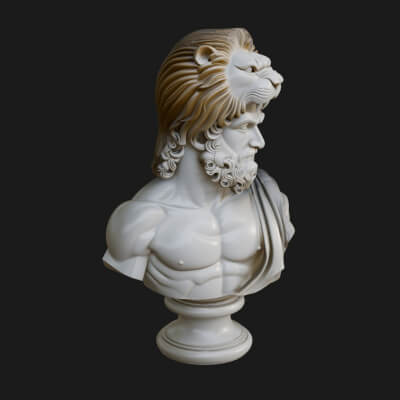 Hercules Lion Pelt Bust Statue Design 4 3D Print Model