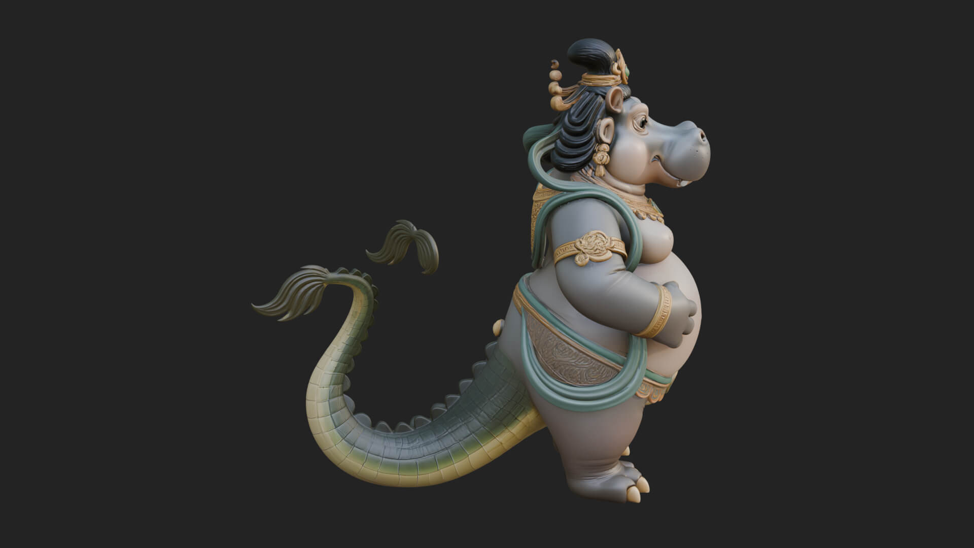 Hippo-Headed Egyptian Goddess Statue Design 1 3D Print 3D Model
