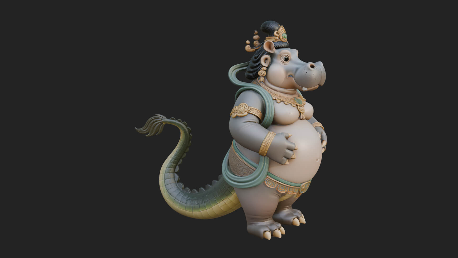 Hippo-Headed Egyptian Goddess Statue Design 1 3D Print 3D Model