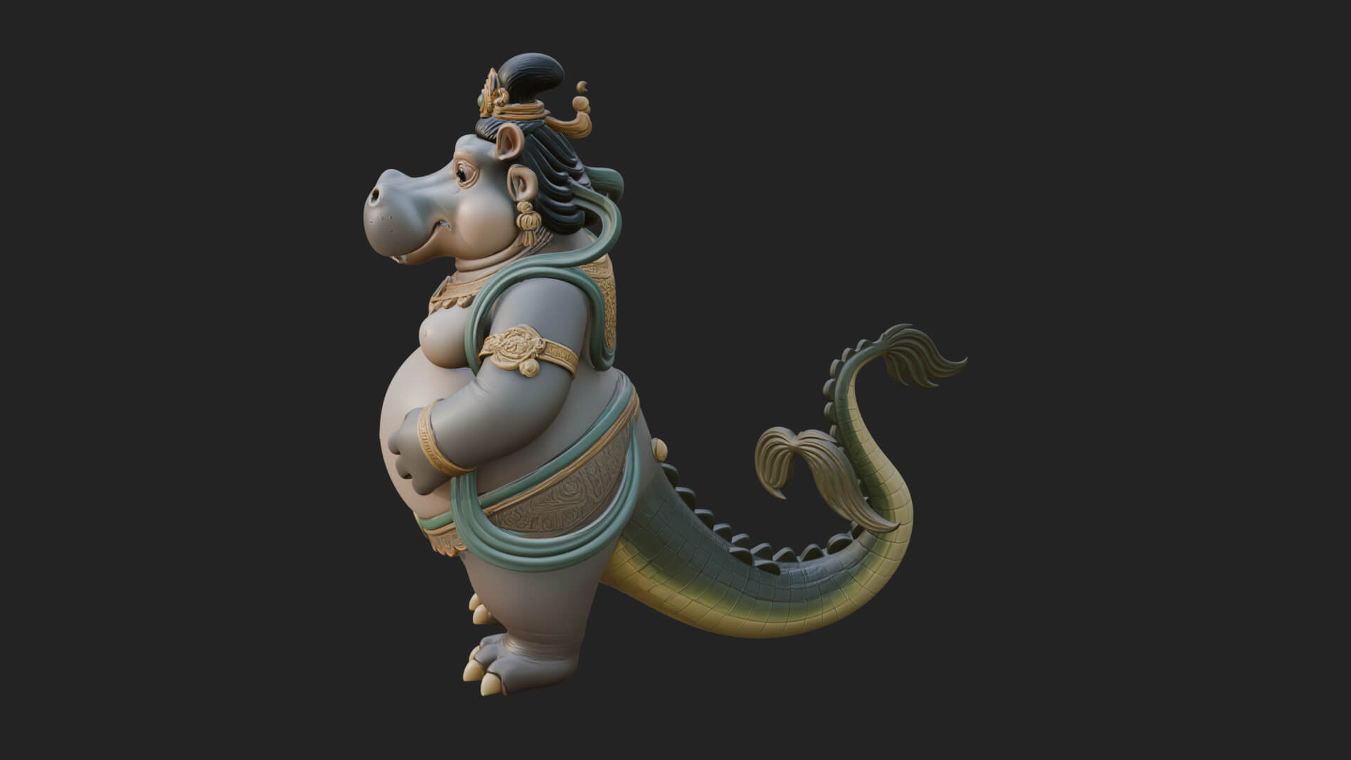 Hippo-Headed Egyptian Goddess Statue Design 1 3D Print 3D Model