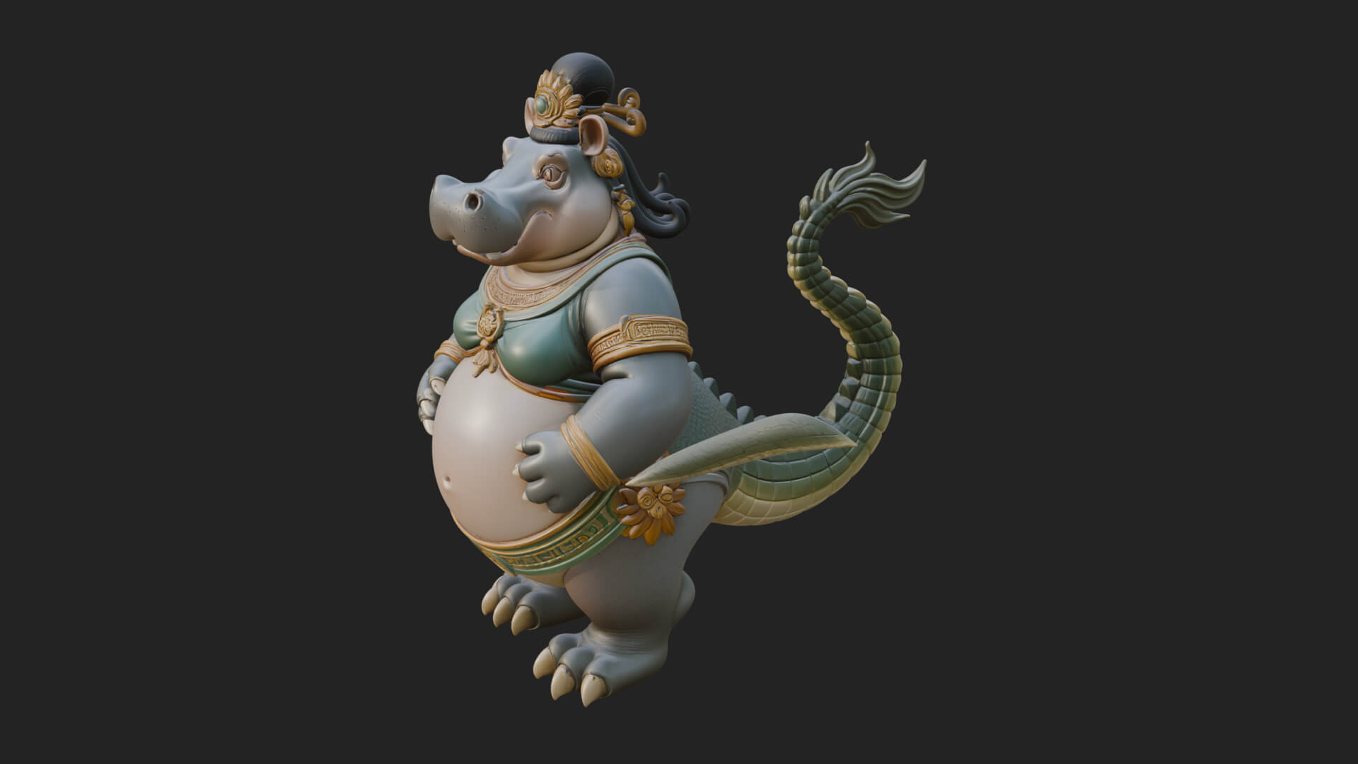Hippo-Headed Egyptian Goddess Statue Design 4 3D Print 3D Model
