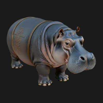 Hippopotamus Statue Design 1 3D Print Model