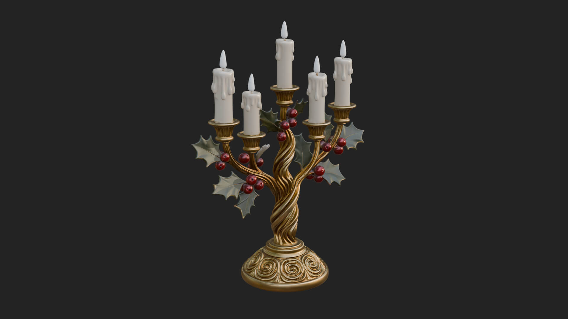 Holly Candle Candelabra Model Design 1 3D Print Model 3D Model