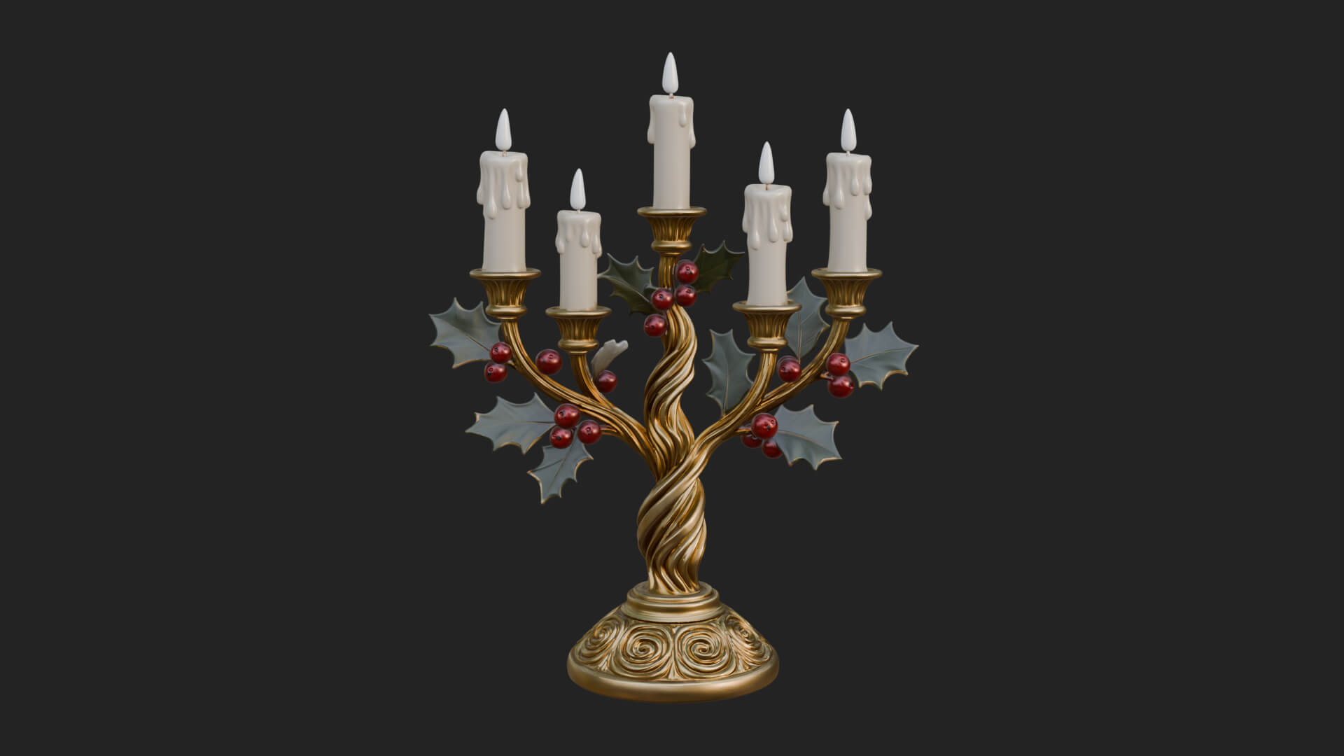 Holly Candle Candelabra Model Design 1 3D Print Model 3D Model