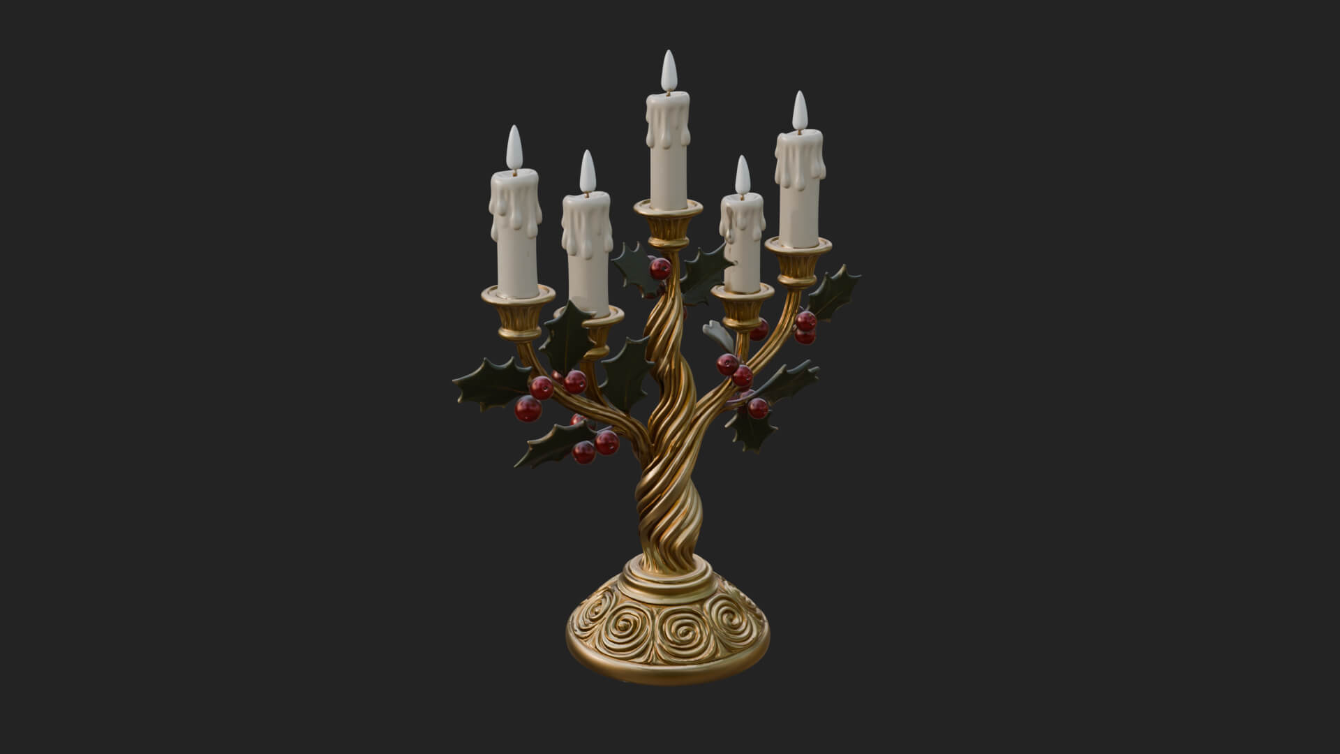 Holly Candle Candelabra Model Design 1 3D Print Model 3D Model