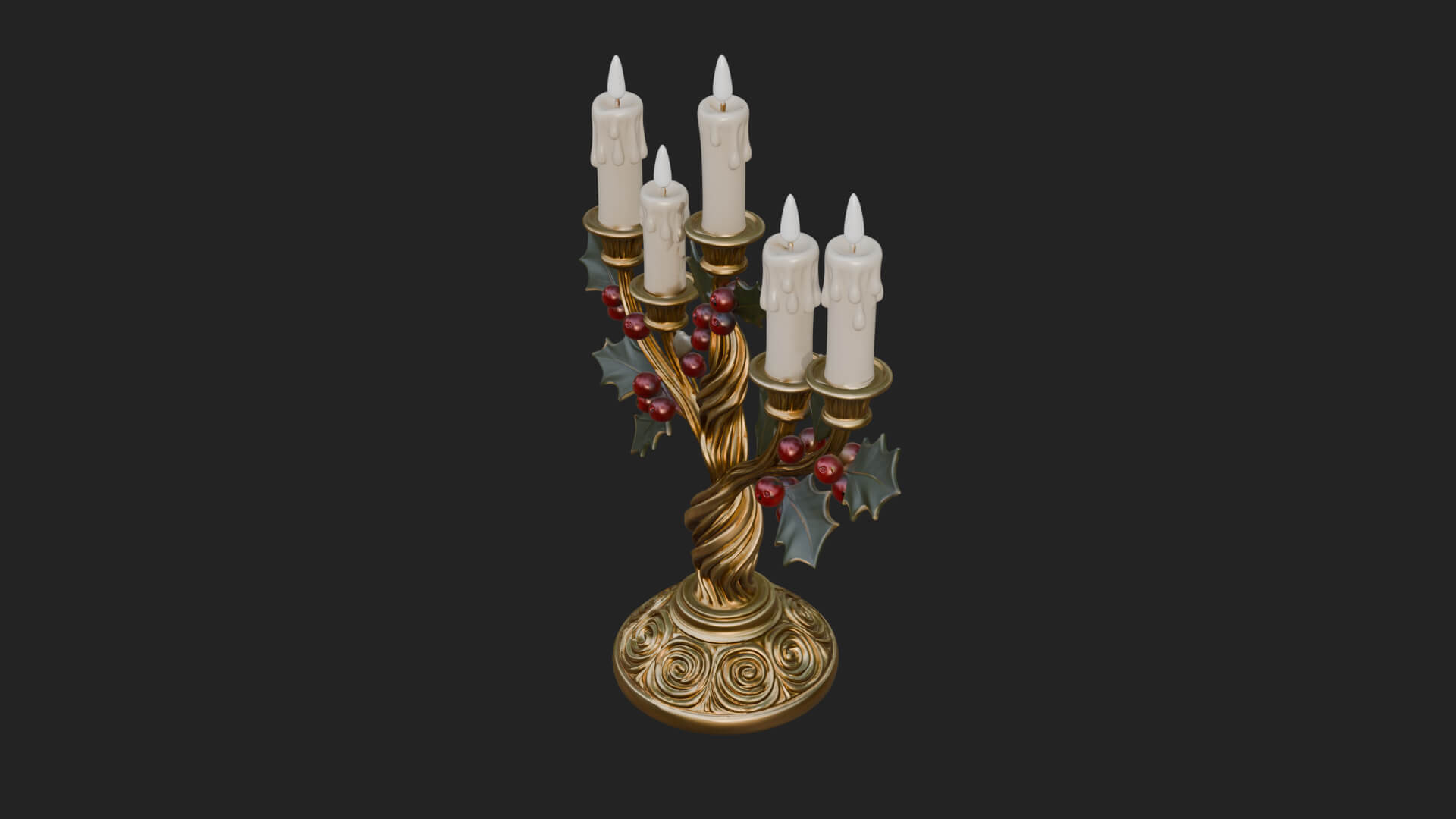 Holly Candle Candelabra Model Design 1 3D Print Model 3D Model