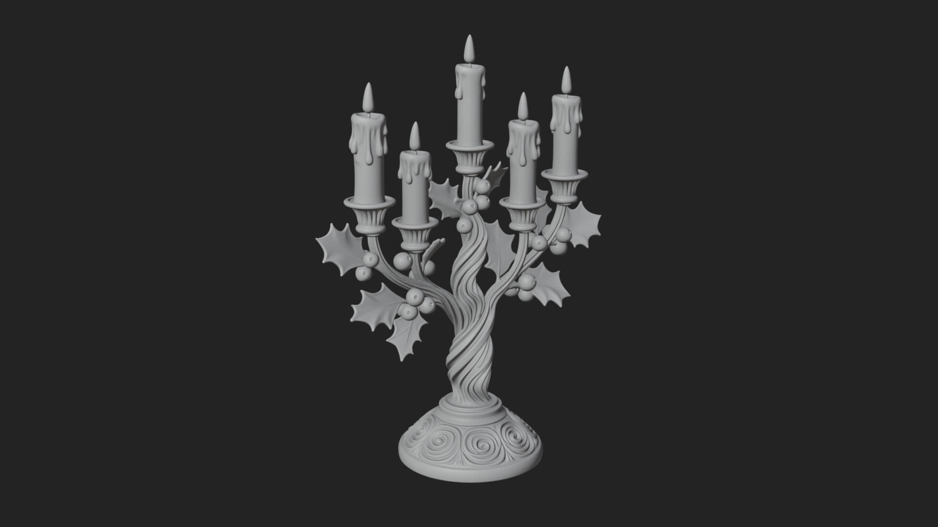 Holly Candle Candelabra Model Design 1 3D Print Model 3D Model