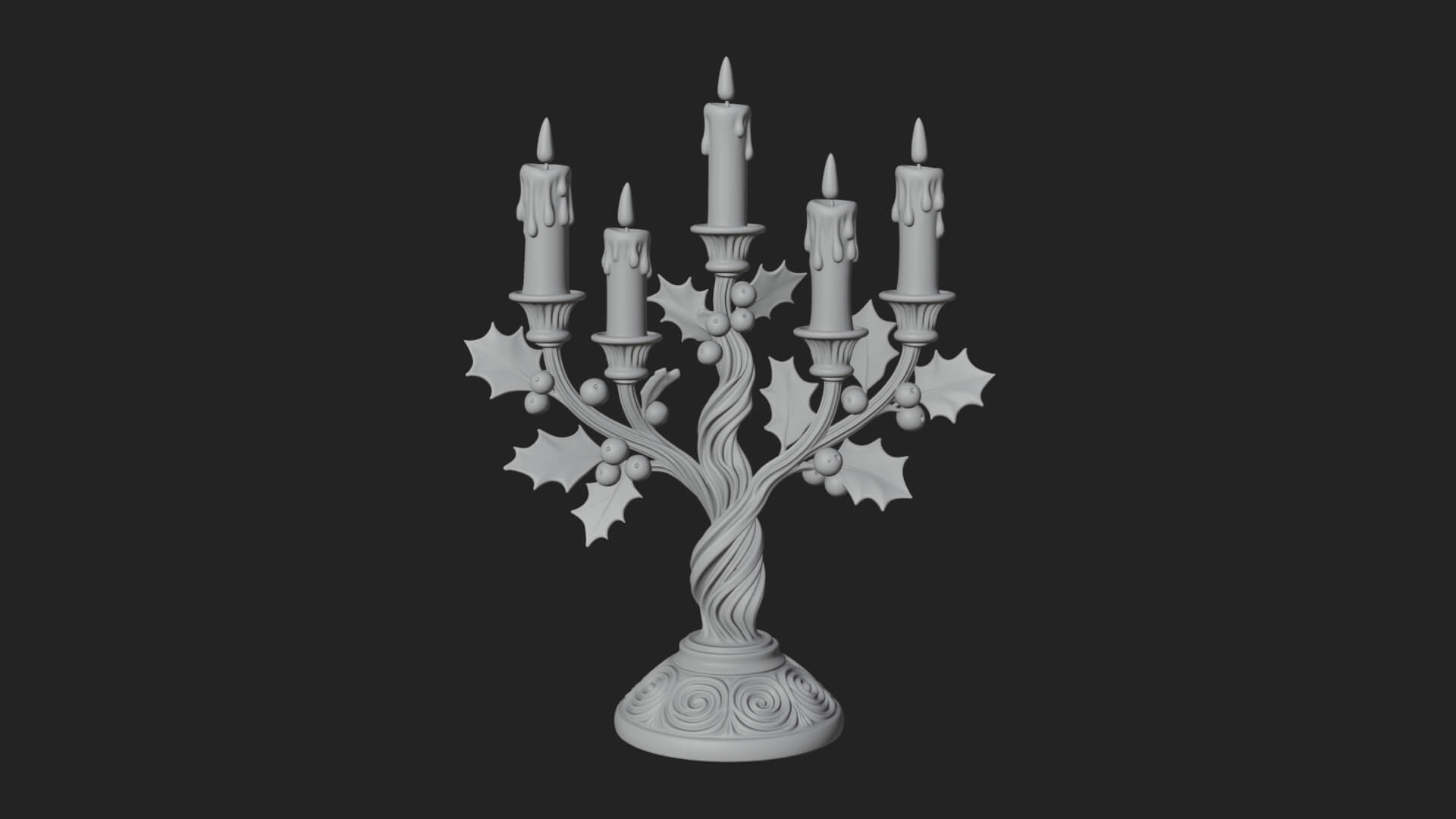Holly Candle Candelabra Model Design 1 3D Print Model 3D Model