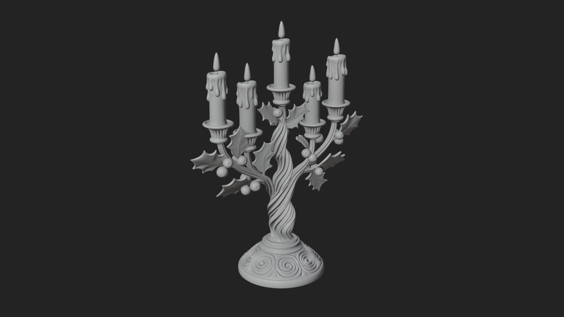 Holly Candle Candelabra Model Design 1 3D Print Model 3D Model