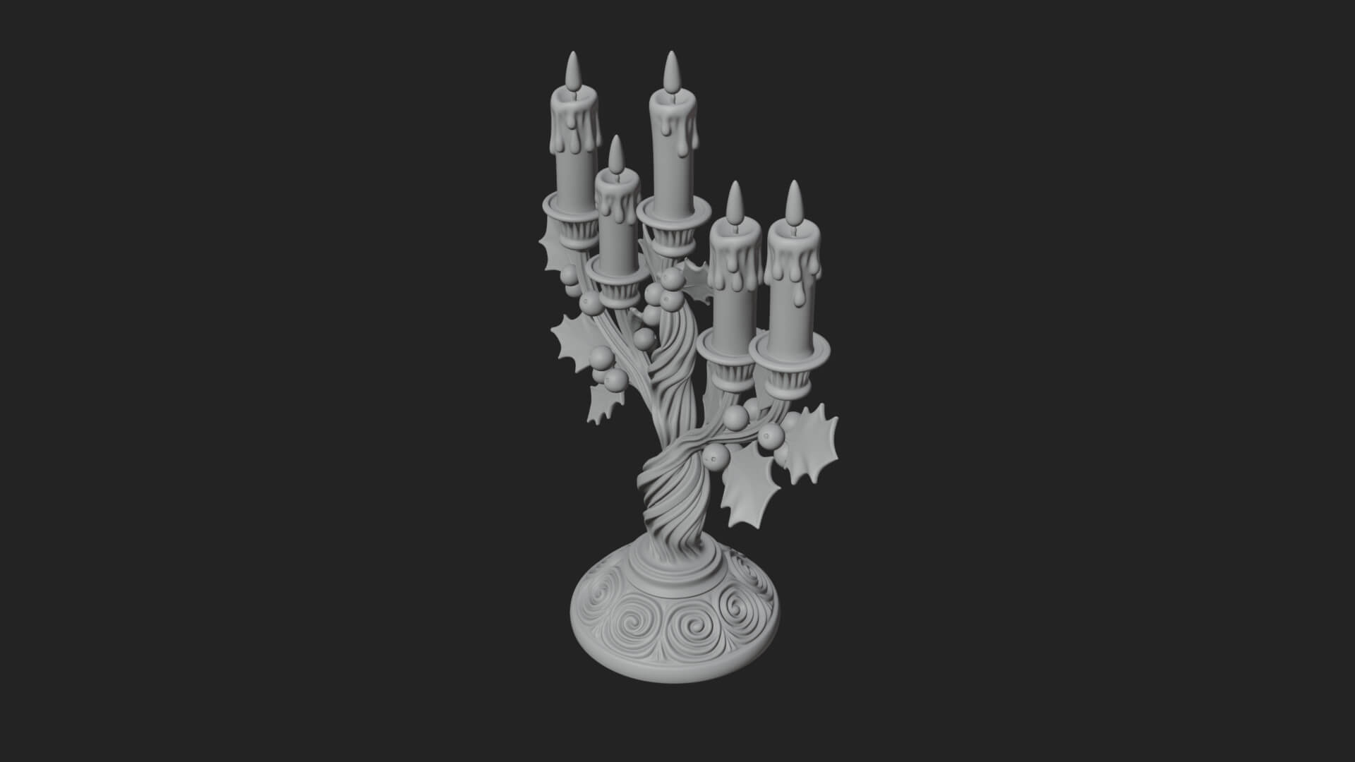 Holly Candle Candelabra Model Design 1 3D Print Model 3D Model