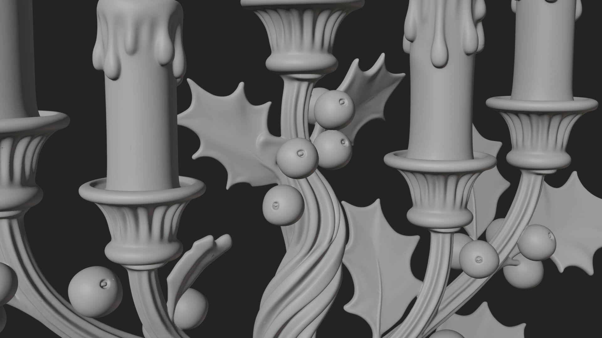Holly Candle Candelabra Model Design 1 3D Print Model 3D Model