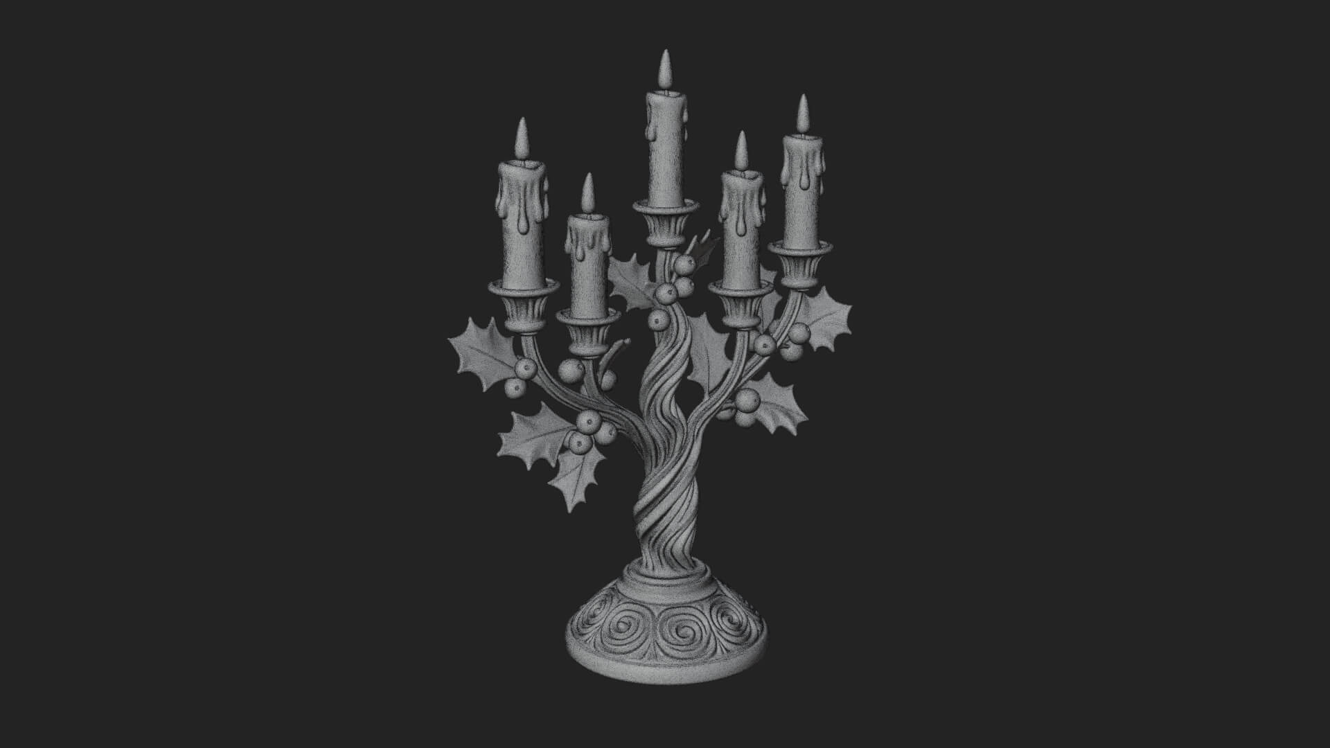 Holly Candle Candelabra Model Design 1 3D Print Model 3D Model
