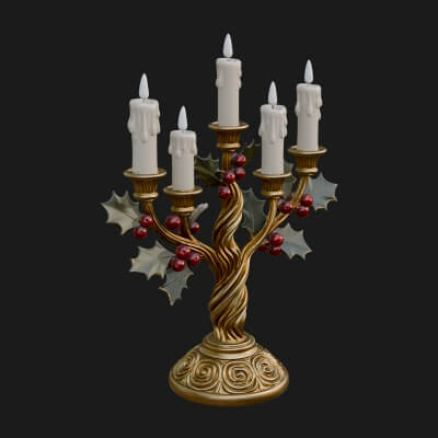 Holly Candle Candelabra Model Design 1 3D Print Model