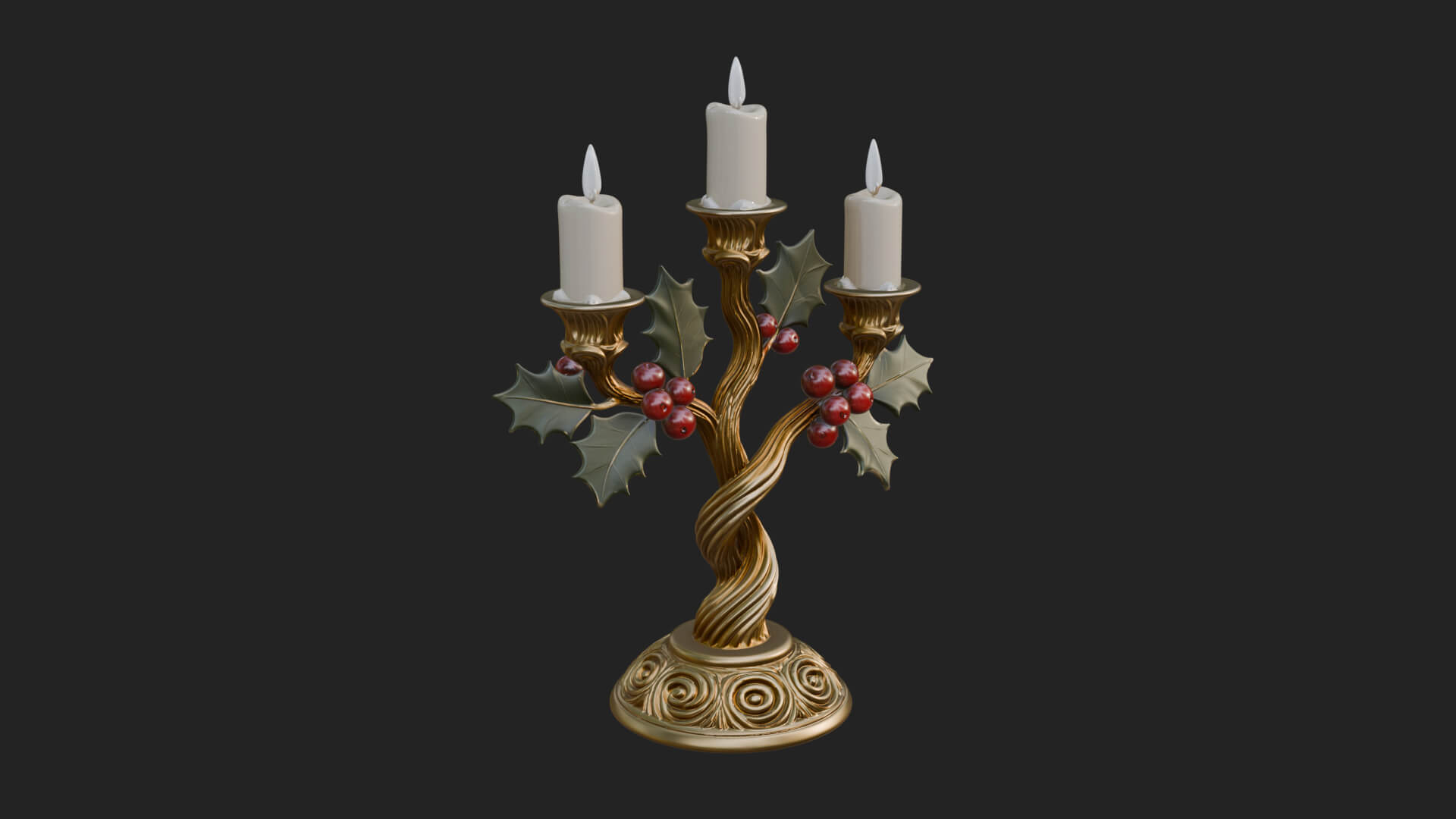 Holly Candle Candelabra Model Design 2 3D Print Model 3D Model