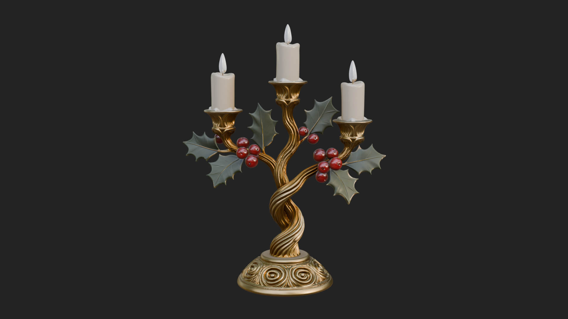 Holly Candle Candelabra Model Design 2 3D Print Model 3D Model