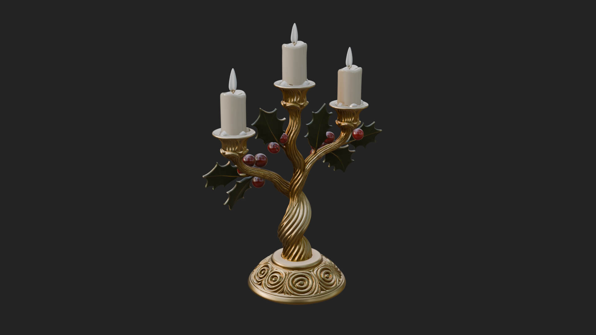 Holly Candle Candelabra Model Design 2 3D Print Model 3D Model