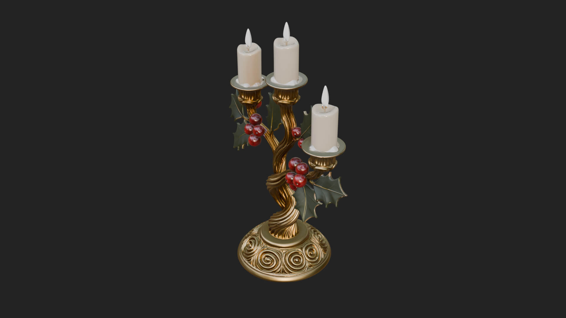 Holly Candle Candelabra Model Design 2 3D Print Model 3D Model
