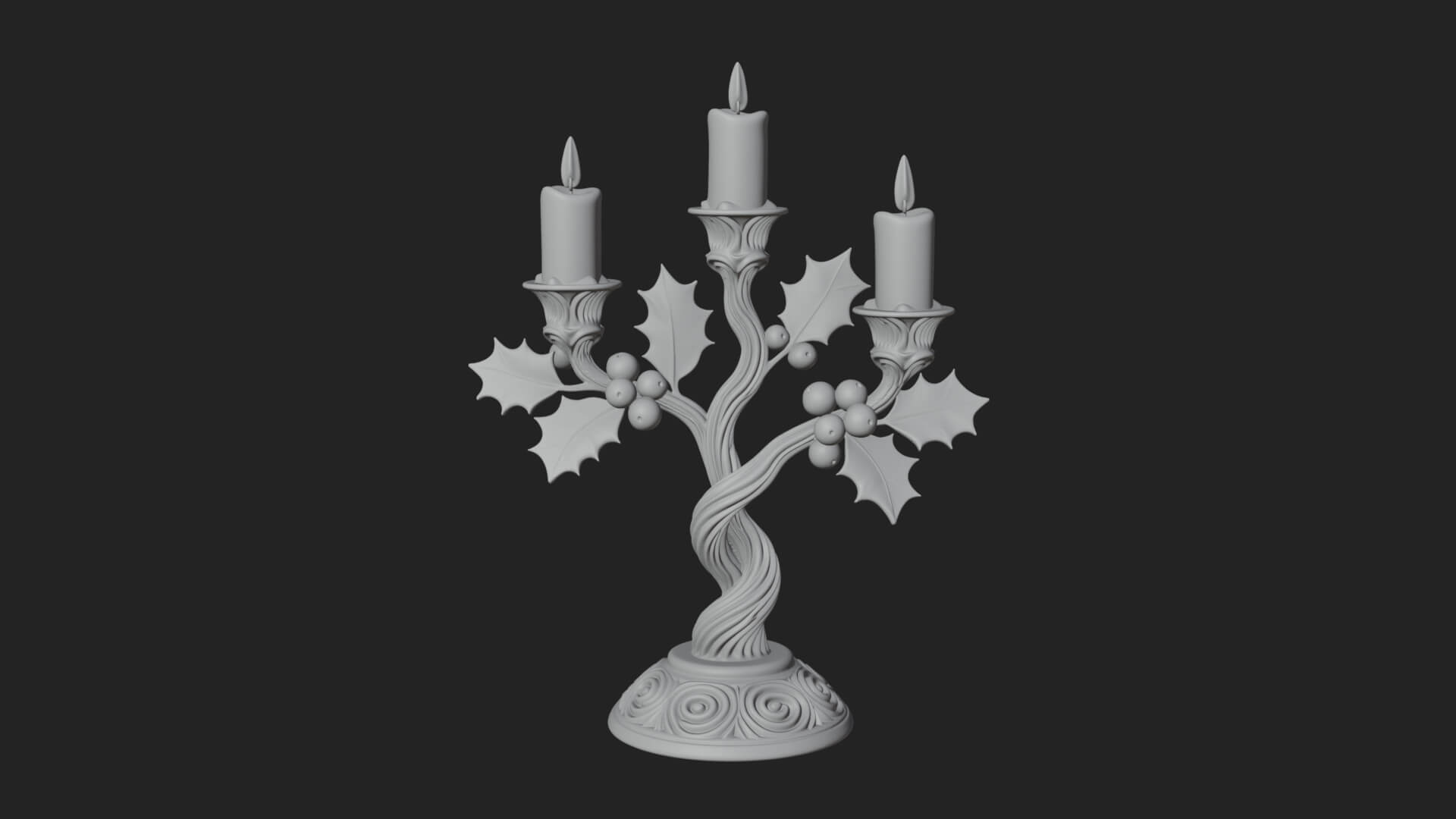 Holly Candle Candelabra Model Design 2 3D Print Model 3D Model