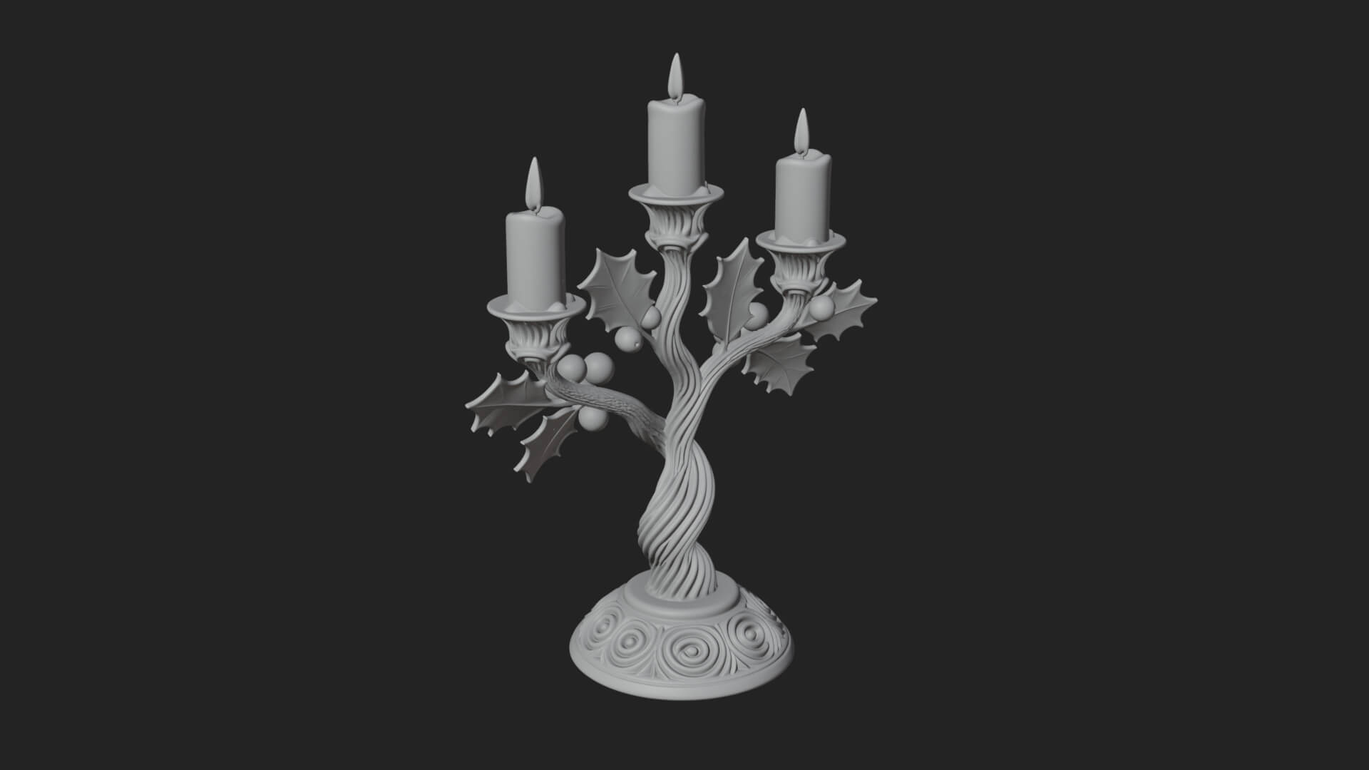 Holly Candle Candelabra Model Design 2 3D Print Model 3D Model