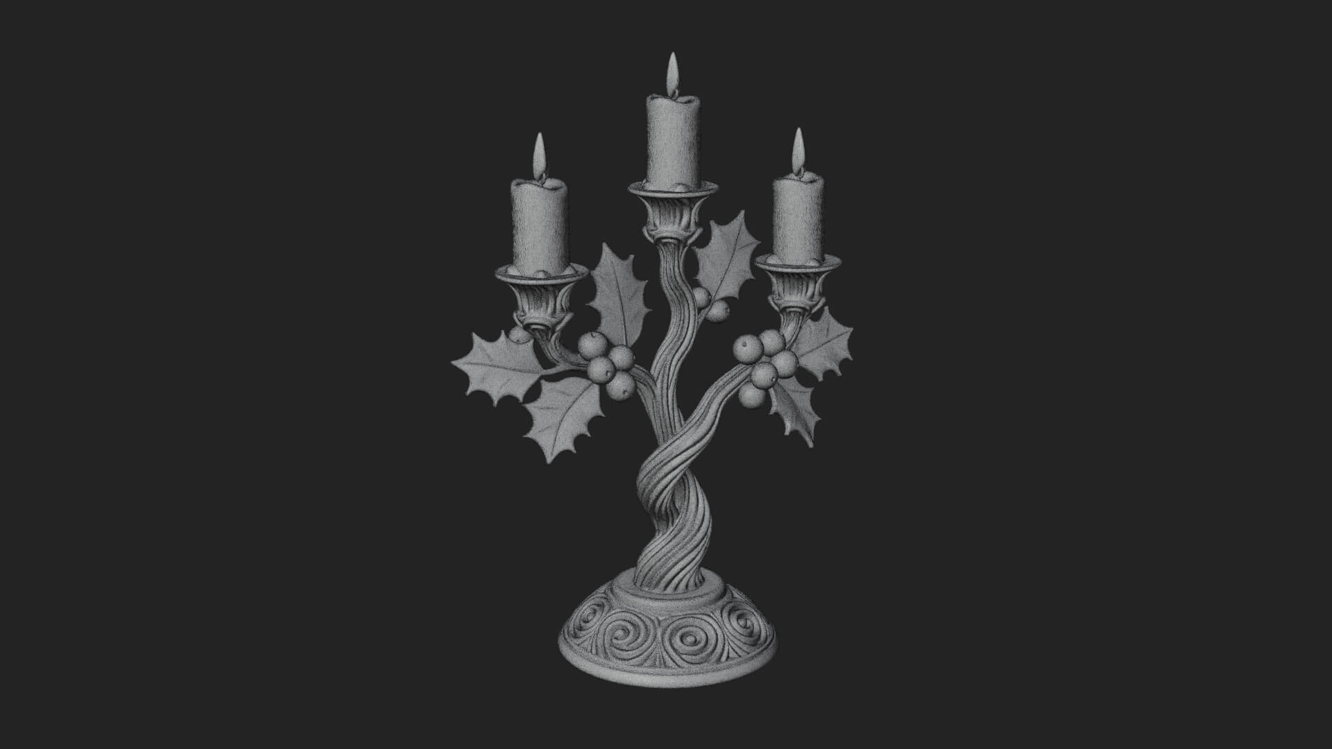 Holly Candle Candelabra Model Design 2 3D Print Model 3D Model