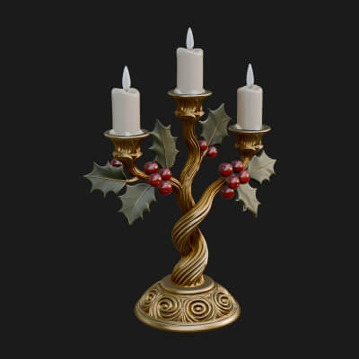 Holly Candle Candelabra Model Design 2 3D Print Model