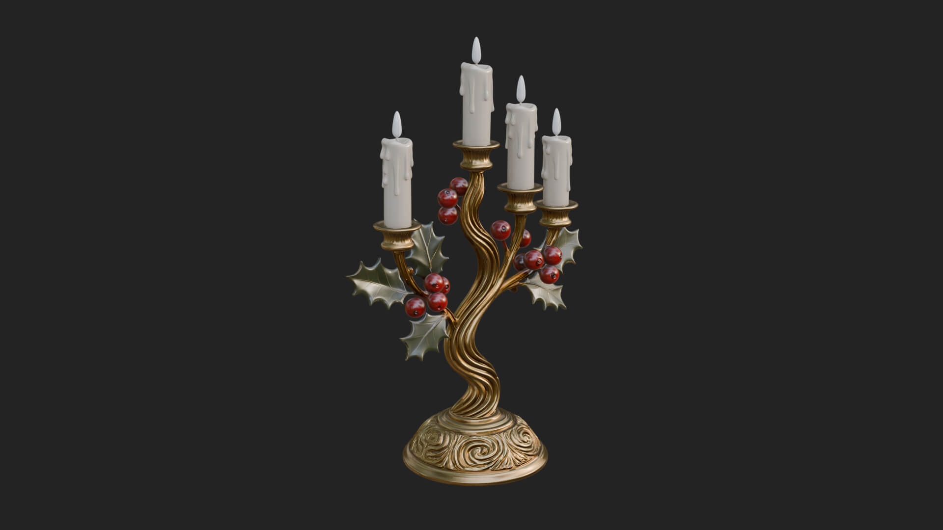 Holly Candle Candelabra Model Design 3 3D Print Model 3D Model