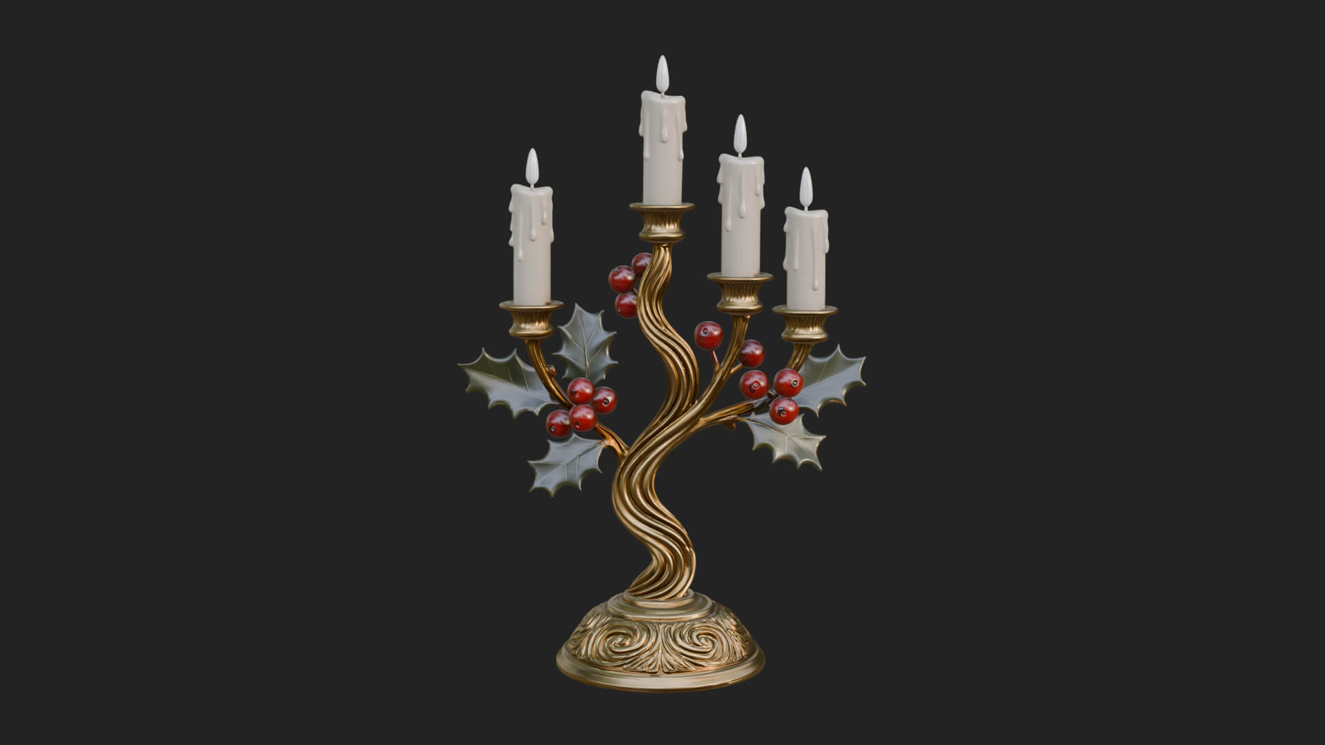 Holly Candle Candelabra Model Design 3 3D Print Model 3D Model