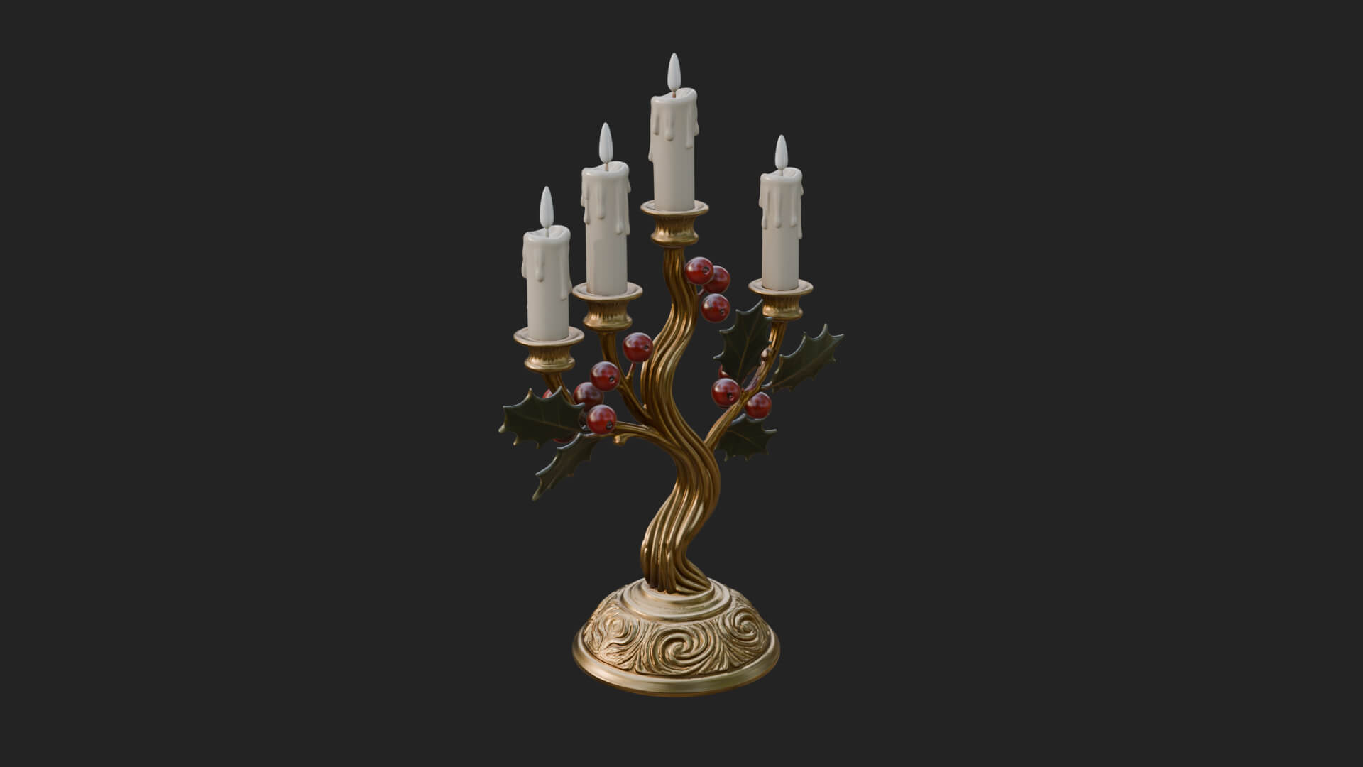 Holly Candle Candelabra Model Design 3 3D Print Model 3D Model